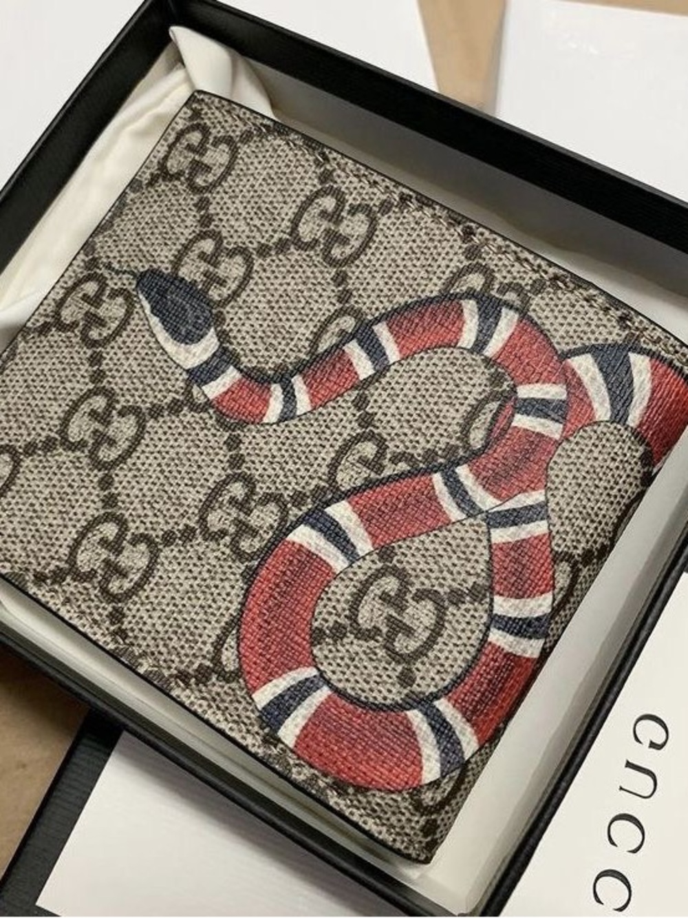 Gucci GG Supreme Kingsnake  Bifold Wallet – Beige / Ebony  —AUTHENTIC – NWT